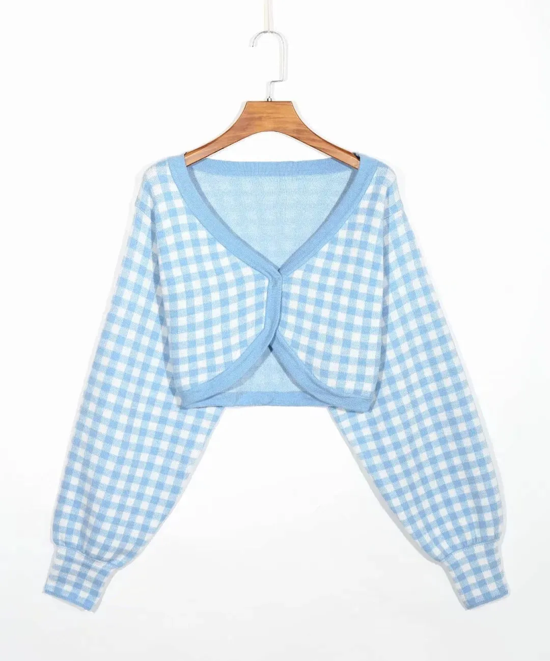 Single-breasted V-neck Lattice Grid Knitting Cardigans Sweaters
