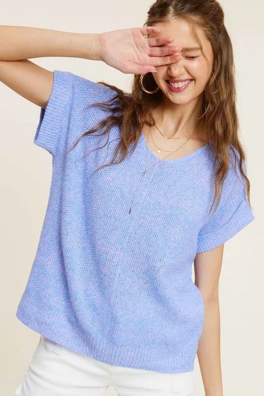 Size Small Soft Lightweight V-Neck Short Sleeve Sweater