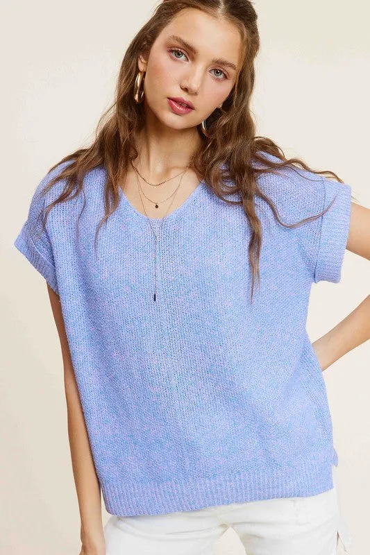 Size Small Soft Lightweight V-Neck Short Sleeve Sweater