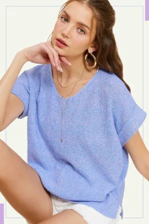 Size Small Soft Lightweight V-Neck Short Sleeve Sweater