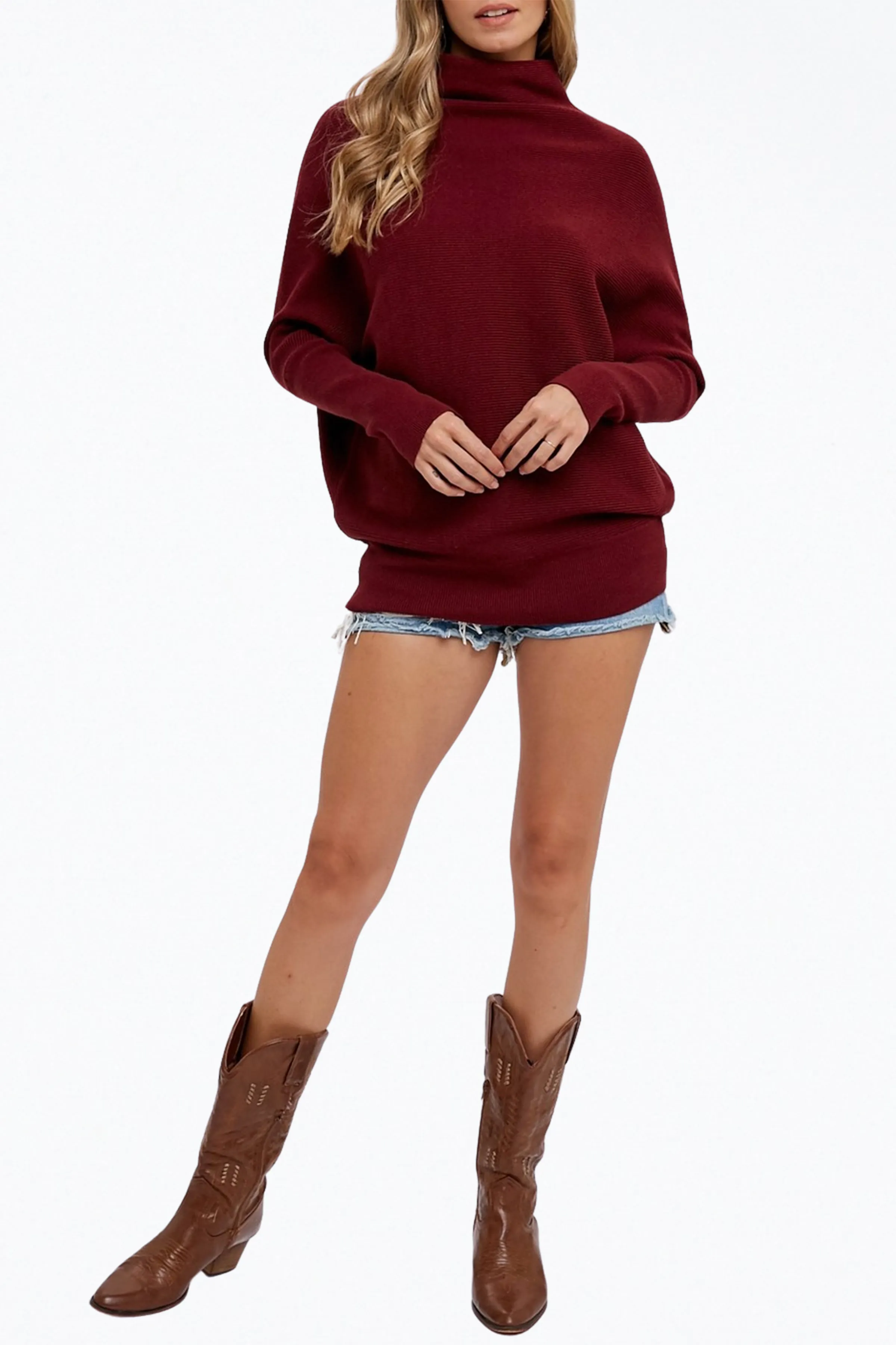 SLOUCH-NECK DOLMAN PULLOVER