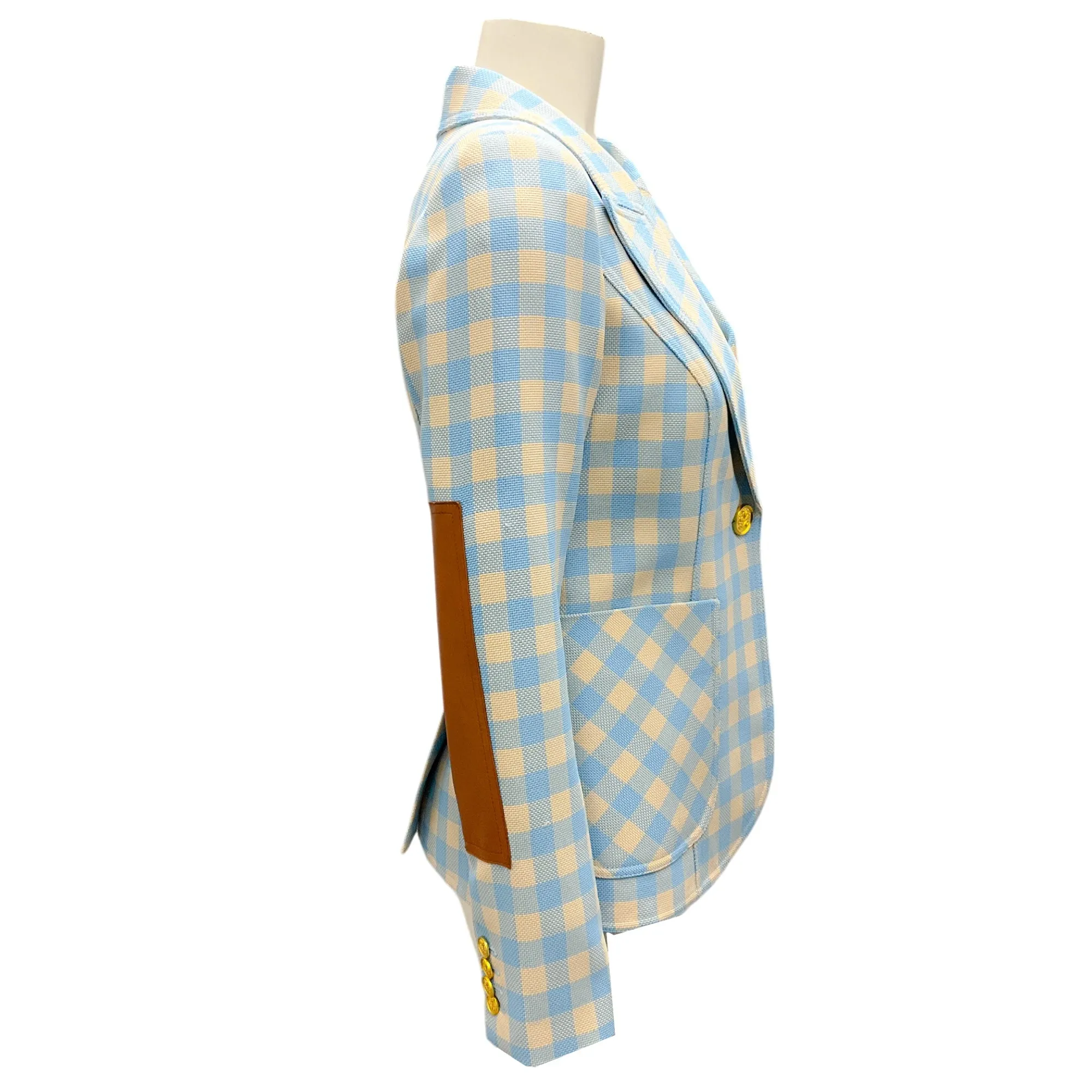 Smythe Blue / Yellow Cornflower Check and Whiskey Leather Patch Pocket Duchess Jacket with Elbow Patch