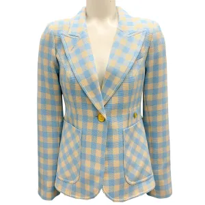Smythe Blue / Yellow Cornflower Check and Whiskey Leather Patch Pocket Duchess Jacket with Elbow Patch