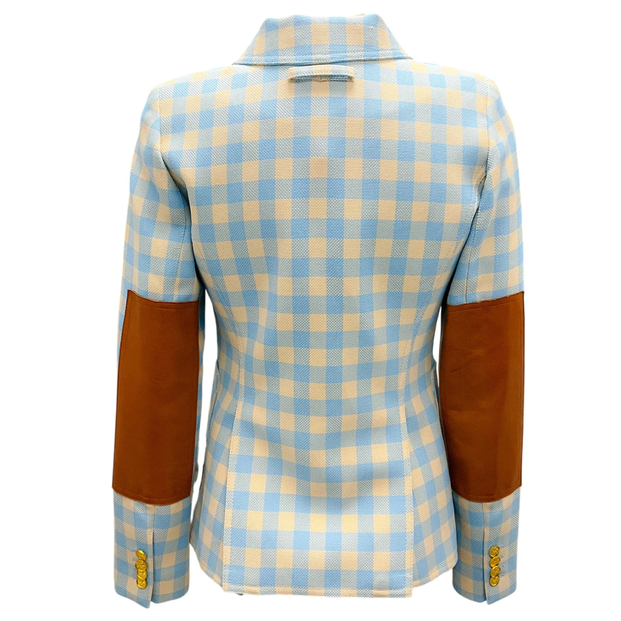 Smythe Blue / Yellow Cornflower Check and Whiskey Leather Patch Pocket Duchess Jacket with Elbow Patch