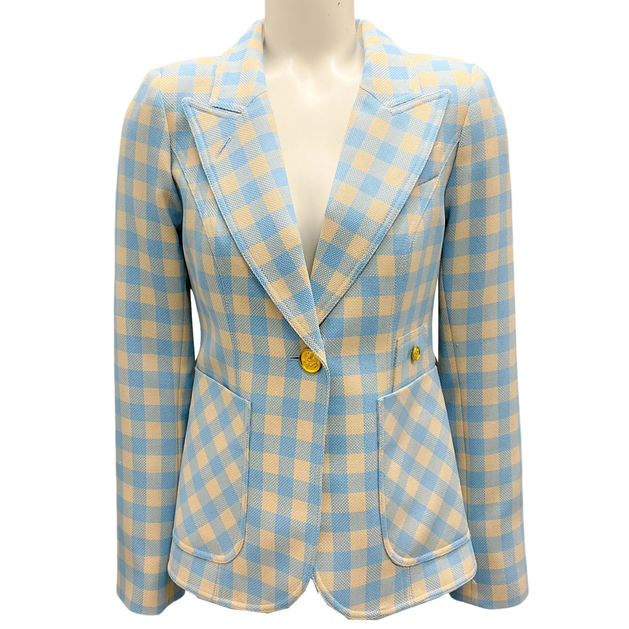 Smythe Blue / Yellow Cornflower Check and Whiskey Leather Patch Pocket Duchess Jacket with Elbow Patch