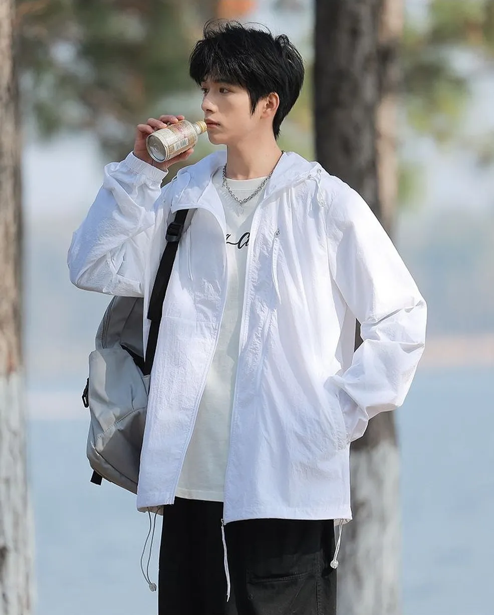 Solid Color Men's Windbreaker Featuring Elastic Band Cuffs