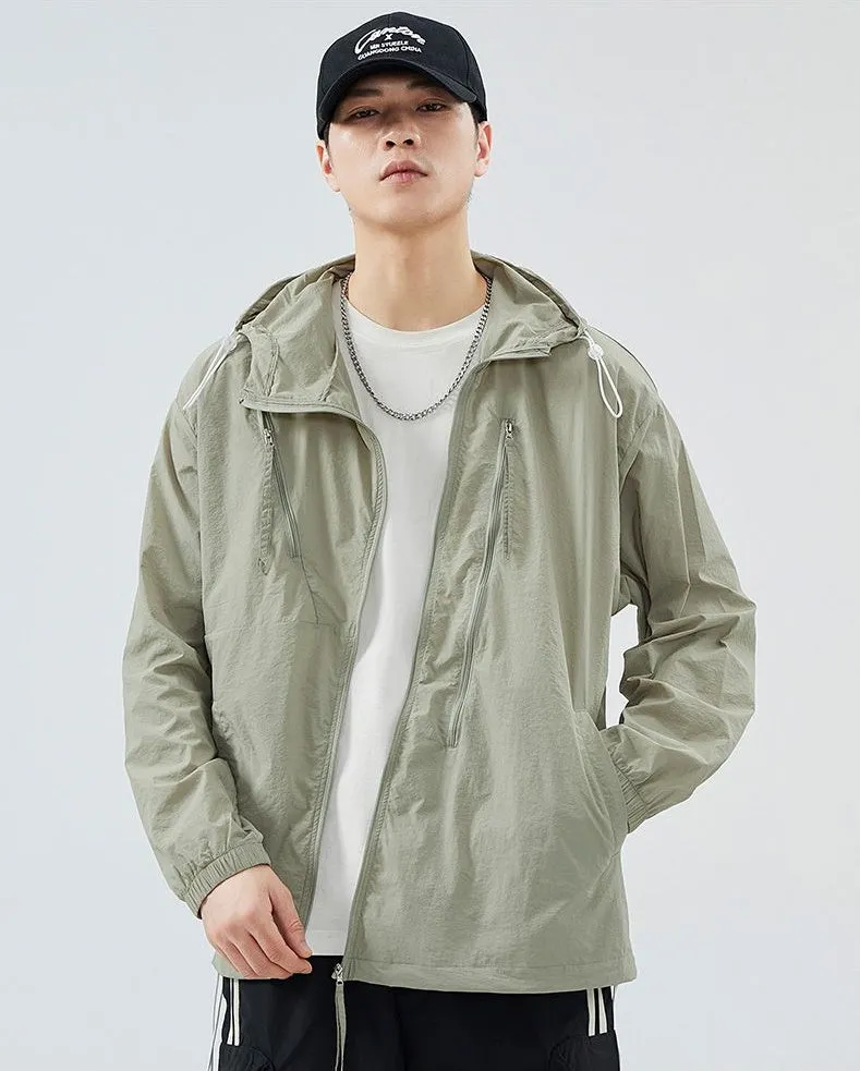 Solid Color Men's Windbreaker Featuring Elastic Band Cuffs