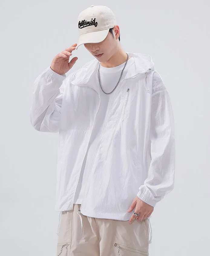 Solid Color Men's Windbreaker Featuring Elastic Band Cuffs