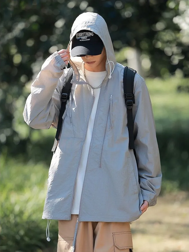 Solid Color Men's Windbreaker Featuring Elastic Band Cuffs