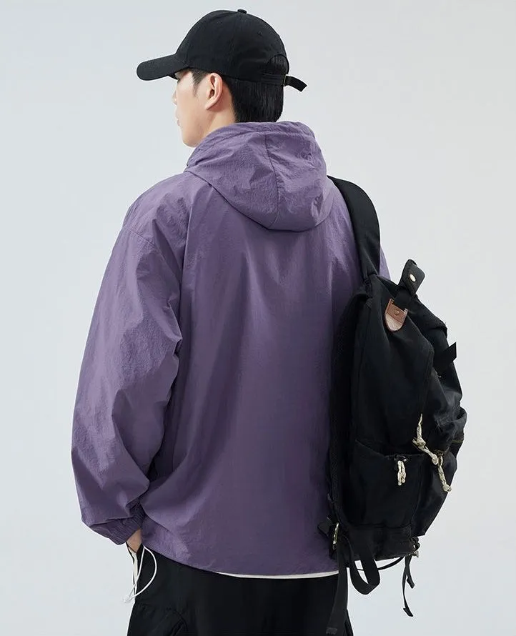 Solid Color Men's Windbreaker Featuring Elastic Band Cuffs