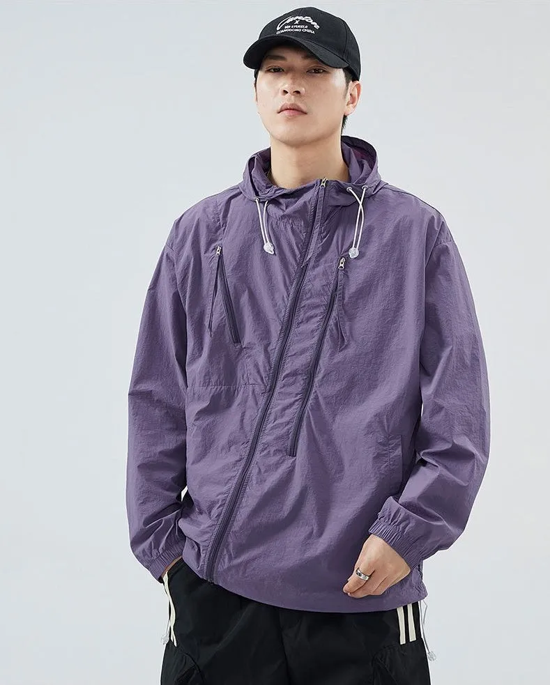 Solid Color Men's Windbreaker Featuring Elastic Band Cuffs