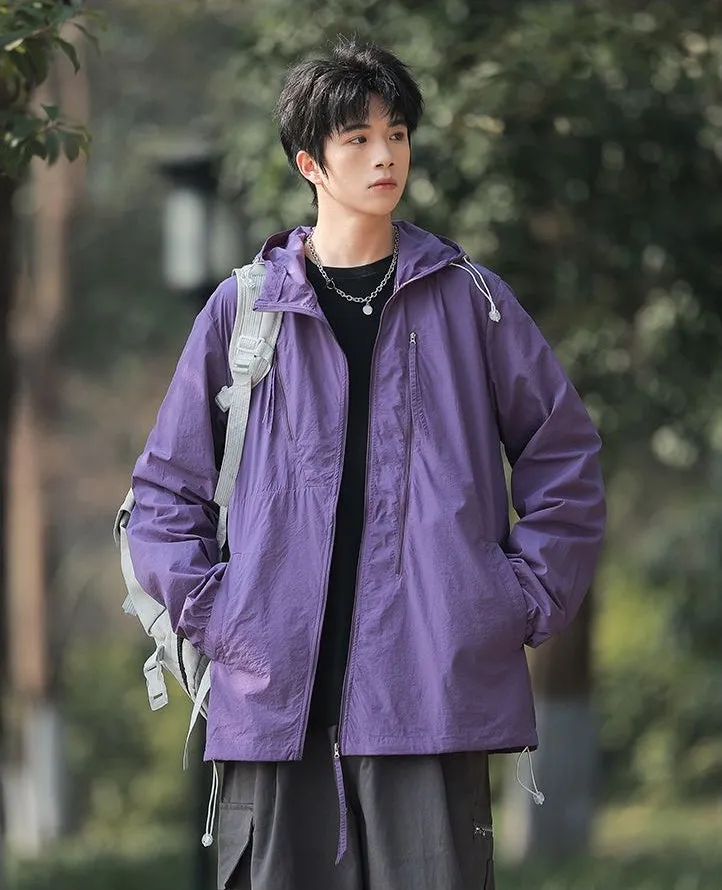 Solid Color Men's Windbreaker Featuring Elastic Band Cuffs