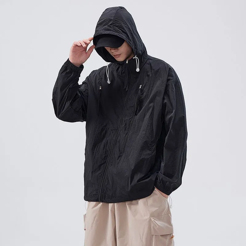 Solid Color Men's Windbreaker Featuring Elastic Band Cuffs