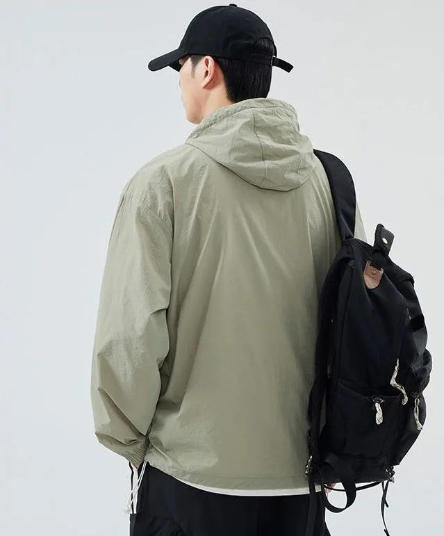 Solid Color Men's Windbreaker Featuring Elastic Band Cuffs