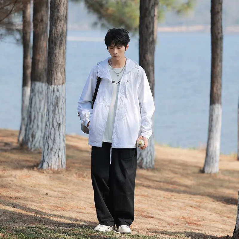 Solid Color Men's Windbreaker Featuring Elastic Band Cuffs