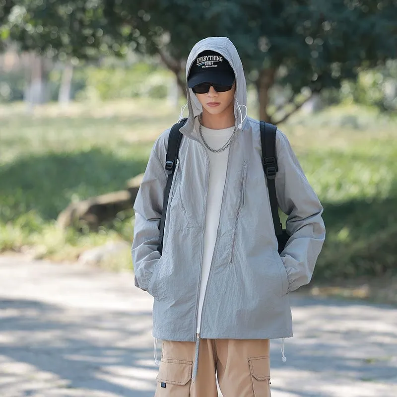 Solid Color Men's Windbreaker Featuring Elastic Band Cuffs