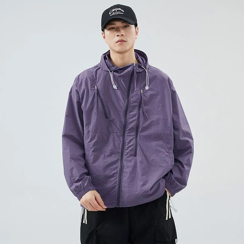 Solid Color Men's Windbreaker Featuring Elastic Band Cuffs