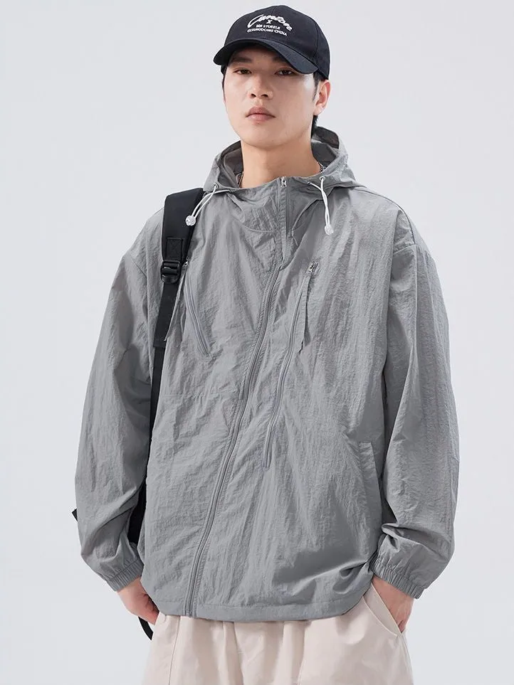 Solid Color Men's Windbreaker Featuring Elastic Band Cuffs