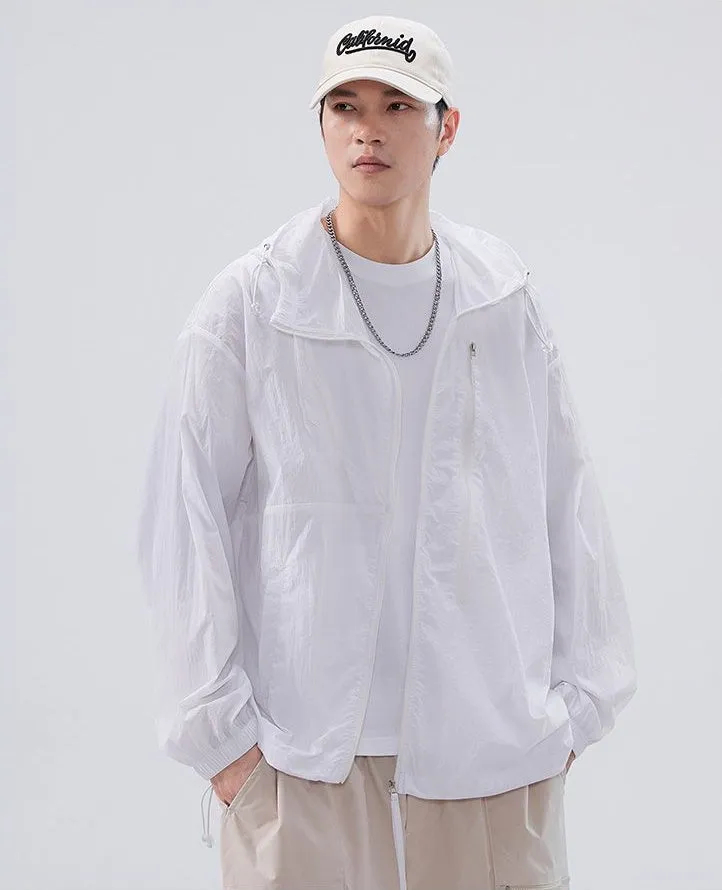 Solid Color Men's Windbreaker Featuring Elastic Band Cuffs