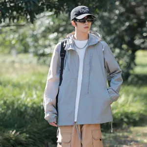 Solid Color Men's Windbreaker Featuring Elastic Band Cuffs
