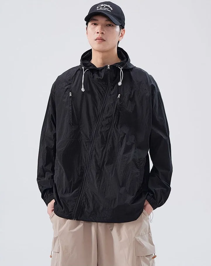 Solid Color Men's Windbreaker Featuring Elastic Band Cuffs