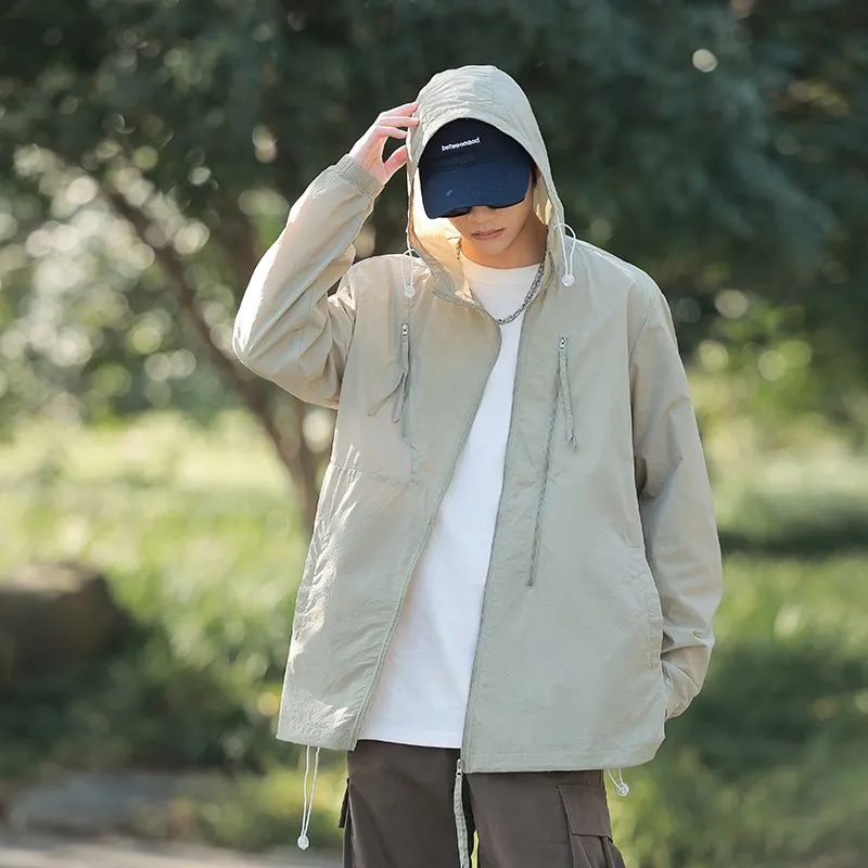 Solid Color Men's Windbreaker Featuring Elastic Band Cuffs