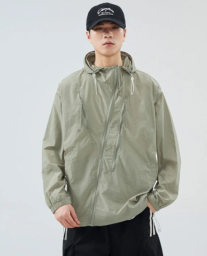 Solid Color Men's Windbreaker Featuring Elastic Band Cuffs