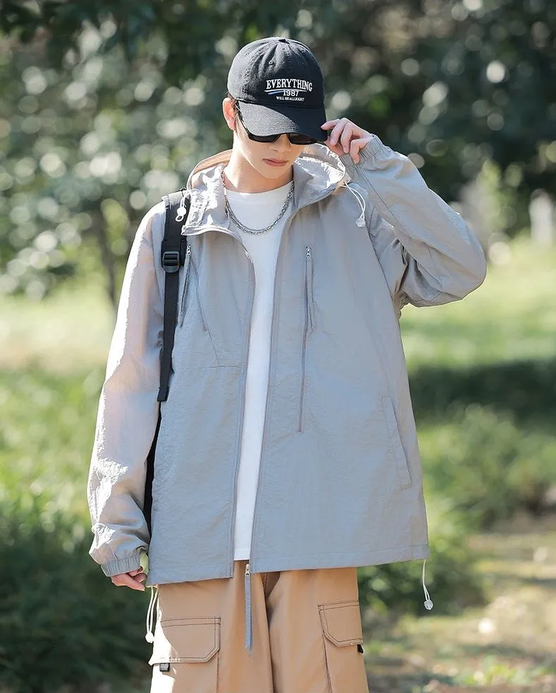 Solid Color Men's Windbreaker Featuring Elastic Band Cuffs