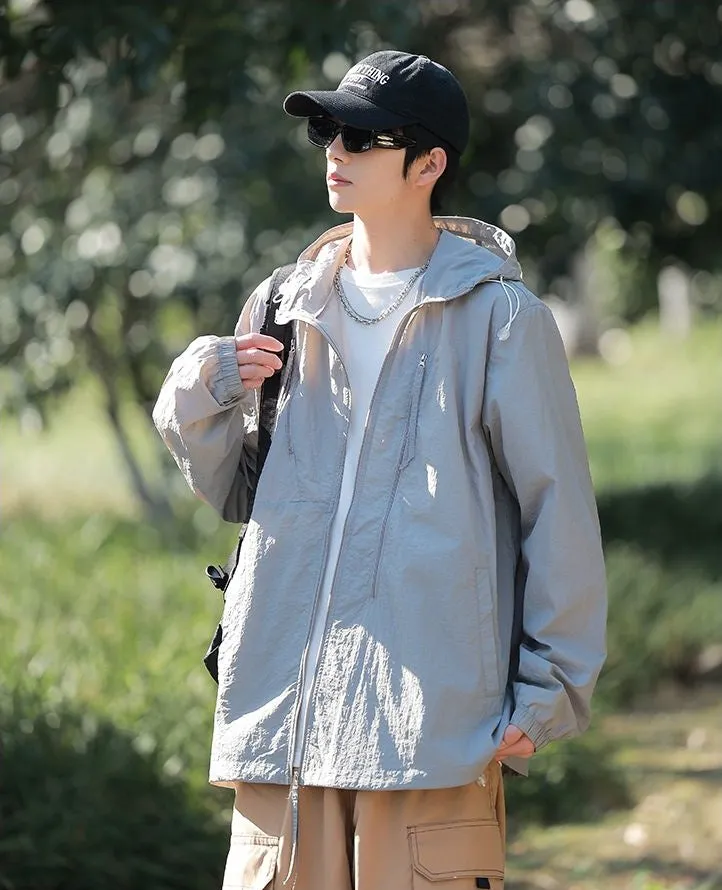 Solid Color Men's Windbreaker Featuring Elastic Band Cuffs