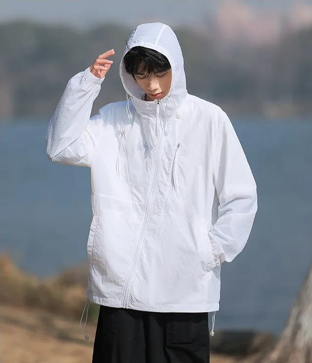 Solid Color Men's Windbreaker Featuring Elastic Band Cuffs