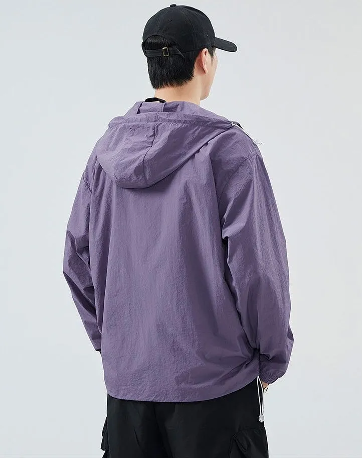 Solid Color Men's Windbreaker Featuring Elastic Band Cuffs