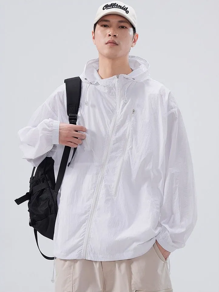 Solid Color Men's Windbreaker Featuring Elastic Band Cuffs
