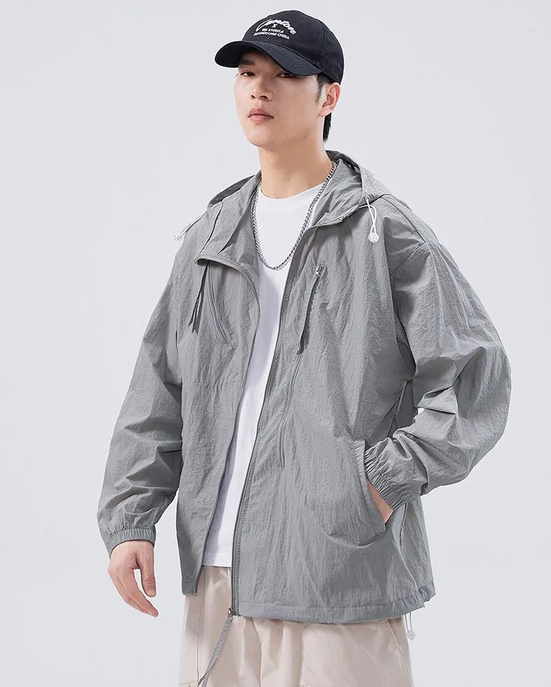 Solid Color Men's Windbreaker Featuring Elastic Band Cuffs