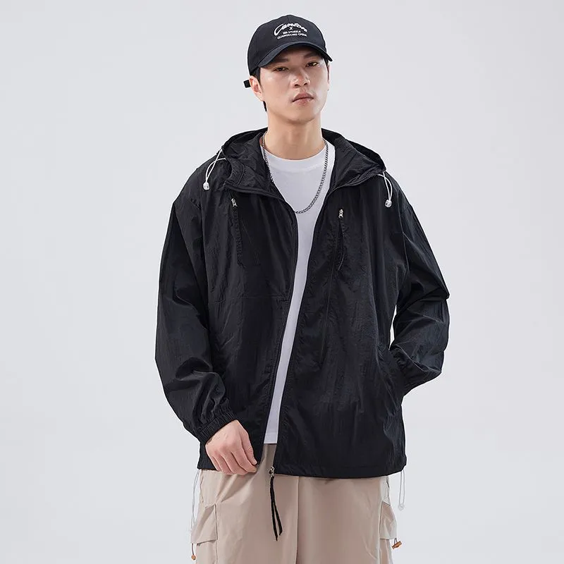 Solid Color Men's Windbreaker Featuring Elastic Band Cuffs