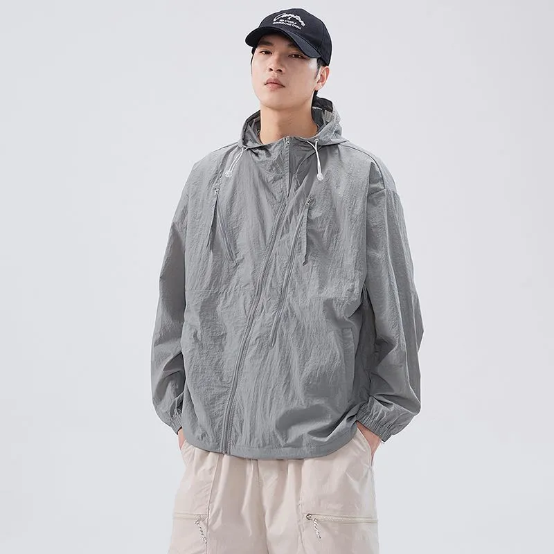 Solid Color Men's Windbreaker Featuring Elastic Band Cuffs
