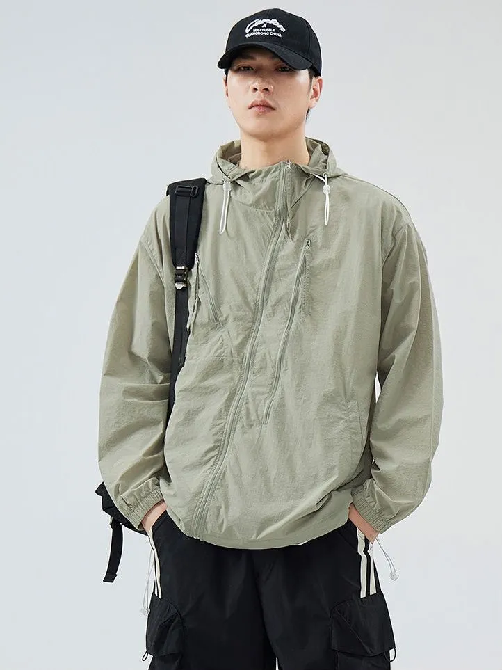 Solid Color Men's Windbreaker Featuring Elastic Band Cuffs