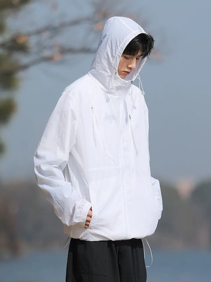 Solid Color Men's Windbreaker Featuring Elastic Band Cuffs