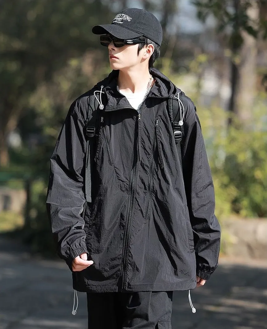 Solid Color Men's Windbreaker Featuring Elastic Band Cuffs