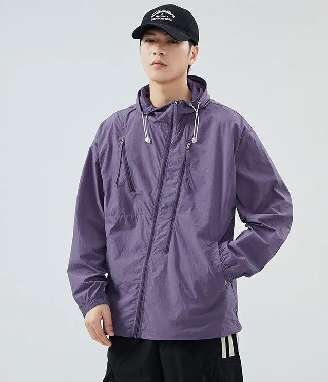 Solid Color Men's Windbreaker Featuring Elastic Band Cuffs