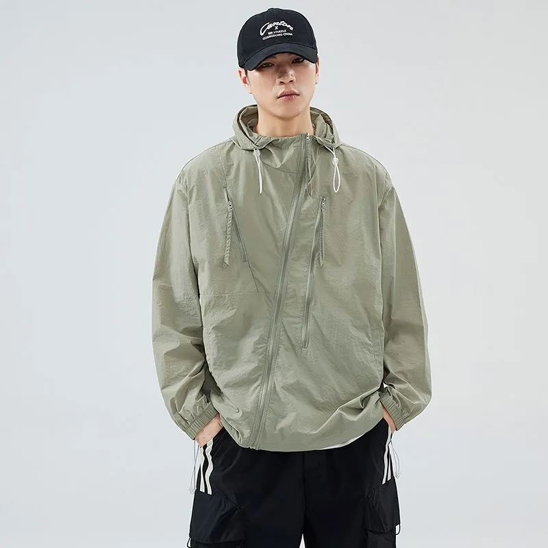Solid Color Men's Windbreaker Featuring Elastic Band Cuffs