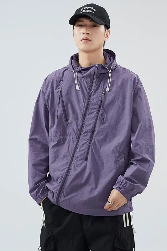 Solid Color Men's Windbreaker Featuring Elastic Band Cuffs