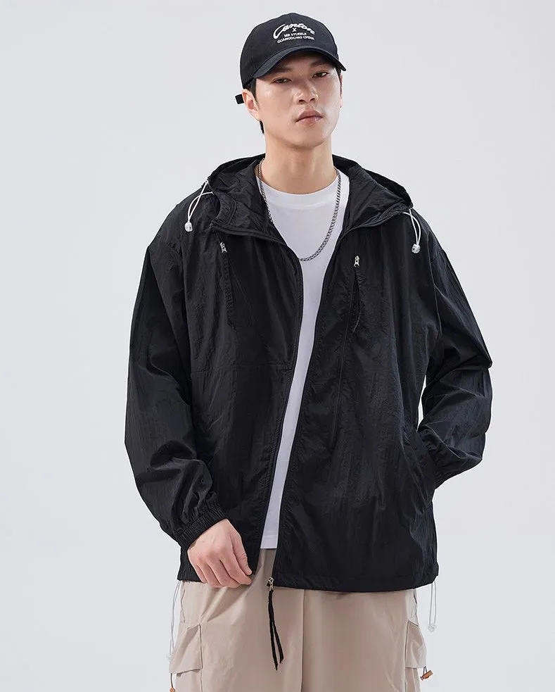 Solid Color Men's Windbreaker Featuring Elastic Band Cuffs