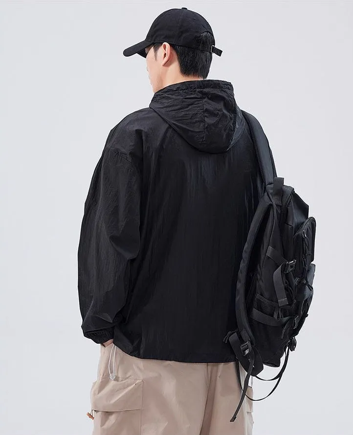 Solid Color Men's Windbreaker Featuring Elastic Band Cuffs