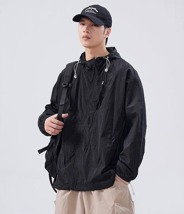 Solid Color Men's Windbreaker Featuring Elastic Band Cuffs