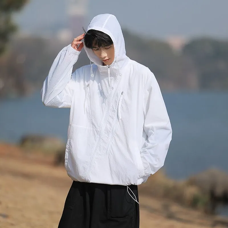 Solid Color Men's Windbreaker Featuring Elastic Band Cuffs