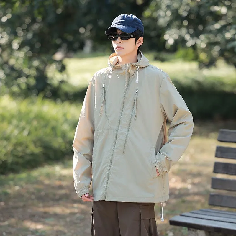 Solid Color Men's Windbreaker Featuring Elastic Band Cuffs