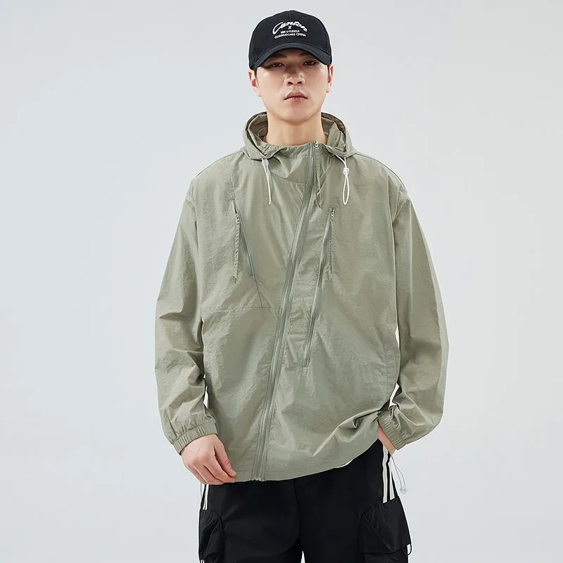 Solid Color Men's Windbreaker Featuring Elastic Band Cuffs