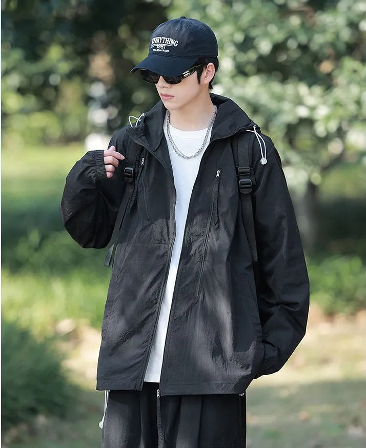 Solid Color Men's Windbreaker Featuring Elastic Band Cuffs