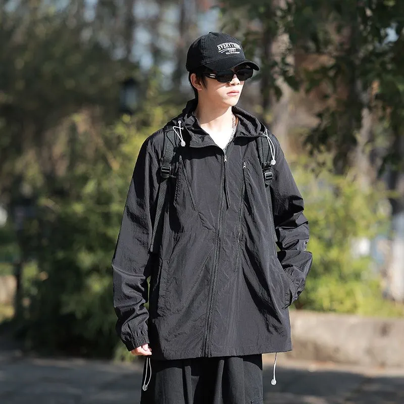 Solid Color Men's Windbreaker Featuring Elastic Band Cuffs