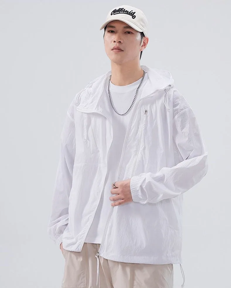 Solid Color Men's Windbreaker Featuring Elastic Band Cuffs